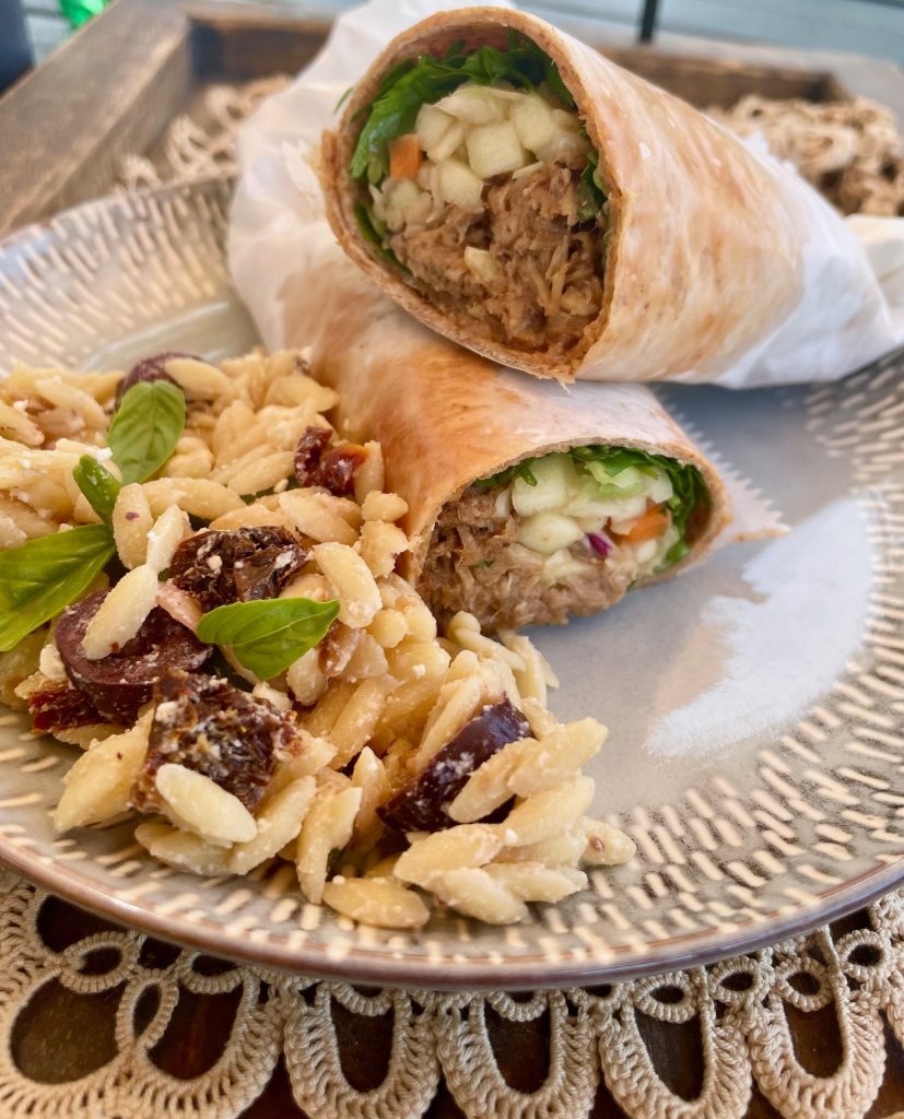 Pulled pork wrap
Mediterranean orzo salad