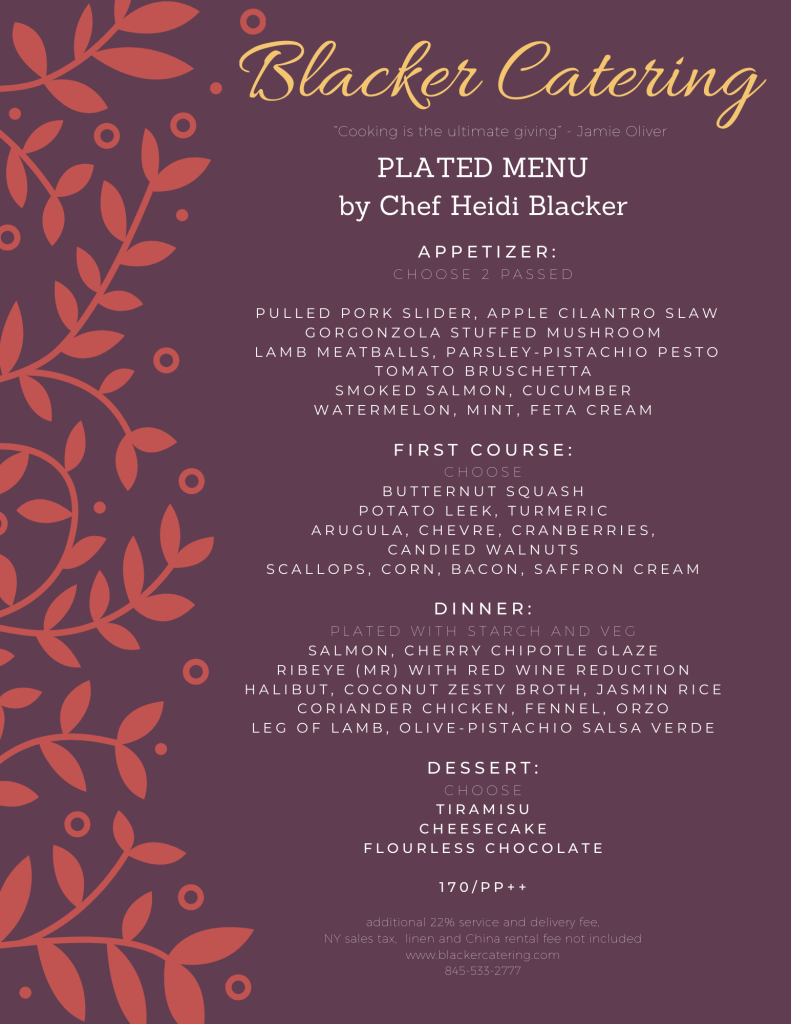 PLATED MENU | Blacker Catering